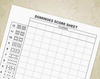 Dominoes Game Score Sheets, Printable, Tiles Contest, Block and Draw Play, Digital Download Chart, gam003