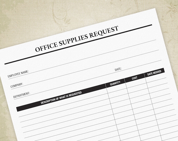 Office Supplies Request Printable Form Business Expense Etsy