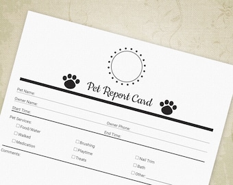 Pet Report Card Printable Form for Pet Businesses, Report Card for Dogs, File Insert, Dog Training, Digital File, Instant Download, prc001