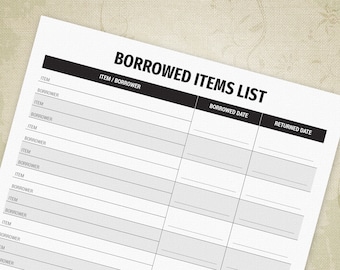 Borrowed Items List Printable, Lending Reminder, Household Supplies Chart, Neighbor Return Tracker, Digital File, Instant Download, icl011
