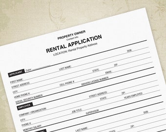 Rental Property Application Printable for Apartment, House, Home, Housing, Digital File, Instant Download, app003