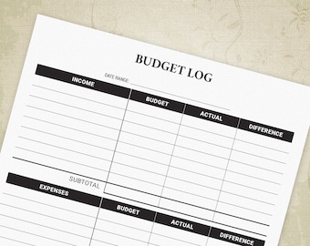 Budget Log Printable, Expenses Tracker, Spending Form, Cash Savings, Financial Income Goals, Digital File Chart, Instant Download, dar005