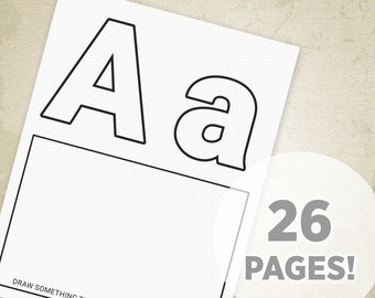 A-Z alfabet kleurplaten afdrukbaar, werkbladen voor kinderen tekenen, oefenbrieven, leeroefening, digitaal bestand, direct downloaden, ald001