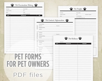 Pet Forms Kit for Pet Owners Printable, Pet Documents, Pet Forms, Vaccination Log, Medical Tracker, Digital File, Instant Download, pkt002