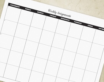 Weekly Planner Printable, Daily Assignments & Projects Sheet, To-Do List Schedule, Blank Boxes, Digital File Chart, Instant Download, wap001