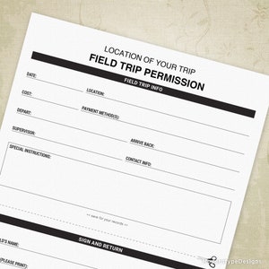 Field Trip Permission Printable, School Trip Slip, Club & Organization Planner, Digital File, Instant Download, Editable Info, per001
