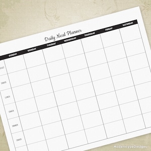 Dagelijkse maaltijdplanner afdrukbare digitale download, wekelijkse voedseltracker, lijstformulier dagen van de week, dieetplan, dmp001