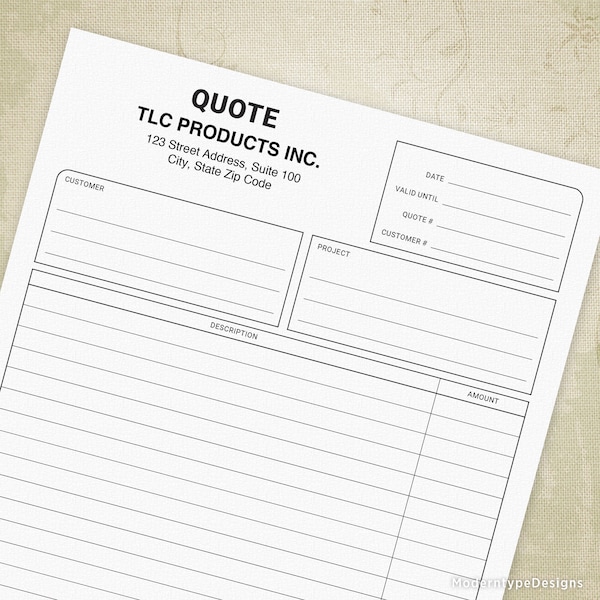 Price Quote Printable Form, Business Estimate, Proposal for Work, Digital File, Editable Location Info, prq001