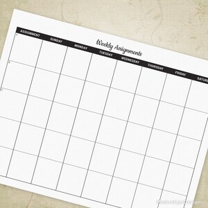 Afdrukbaar weekplanner, blad dagelijkse opdrachten en projecten, takenlijstschema, lege vakken, digitaal bestandsoverzicht, direct downloaden, wap001