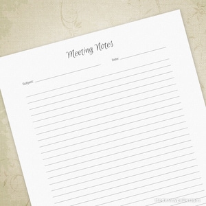 Meeting Notizen Einfacher Planer Printable zum Binden, Notizblock, Notizpapier, Konferenz Agenda Einleger, Meeting Minuten, Digitaler Download,met001