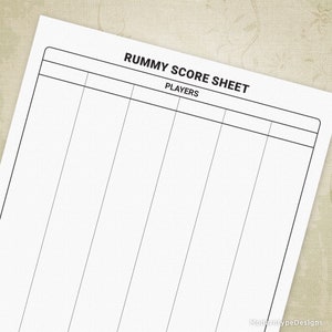 Rummy-spelscorebladen, afdrukbaar, digitale downloadtabel, gam006