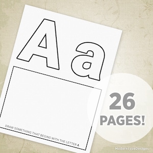 A-Z Alphabet Coloring Pages Printable, Kids Drawing Worksheets, Practice Letters, Learning Exercise, Digital File, Instant Download, ald001