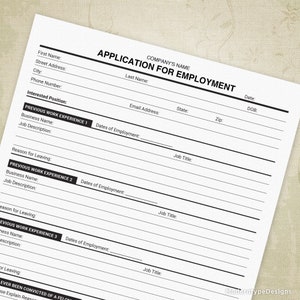 Application for Employment Printable, Now Hiring Form, Job Application, Digital File, Instant Download, Custom Editable Title, app001