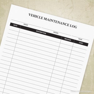Vehicle Maintenance Log Printable Form Automobile Planner Digital