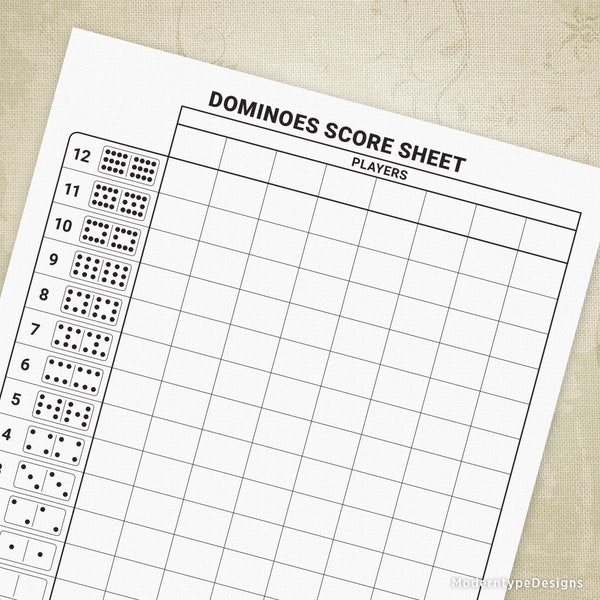 Dominoes Game Score Sheets, Printable, Tiles Contest, Block and Draw Play, Digital Download Chart, gam003