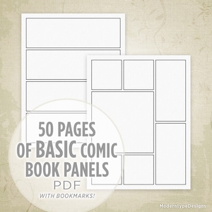 Basic Comic Book Panels with 50 Printable Pages, Drawing Strips, Art Box Frames, Digital File, Instant Download, com001 image 1