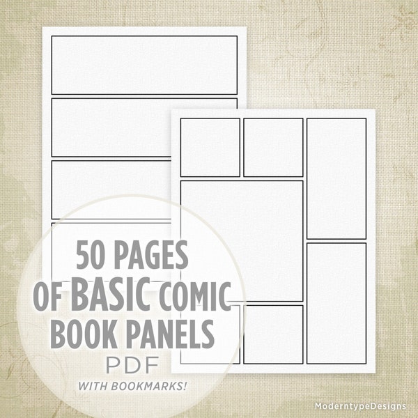 Basic Comic Book Panels with 50 Printable Pages, Drawing Strips, Art Box Frames, Digital File, Instant Download, com001