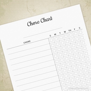 Chore Chart Printable Form for Kids with Editable Chore List, Weekly Chore, Simple Daily Task Tracker, Custom Template, Digital File, chc001