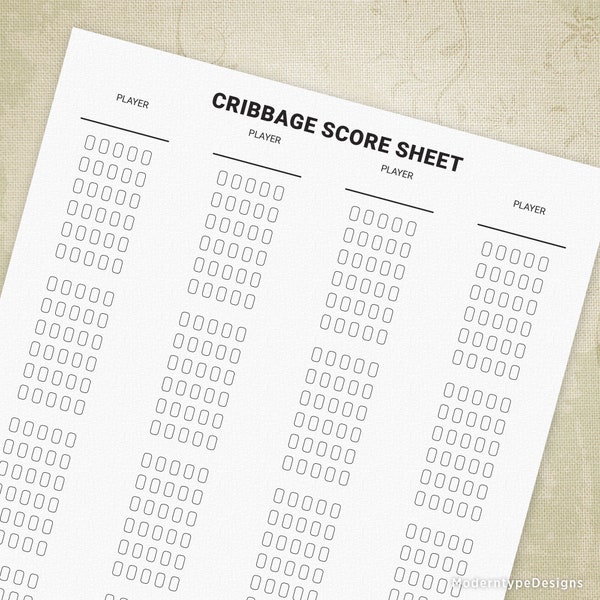 Cribbage Game Score Sheets, Printable Chart, Digital Download, gam007