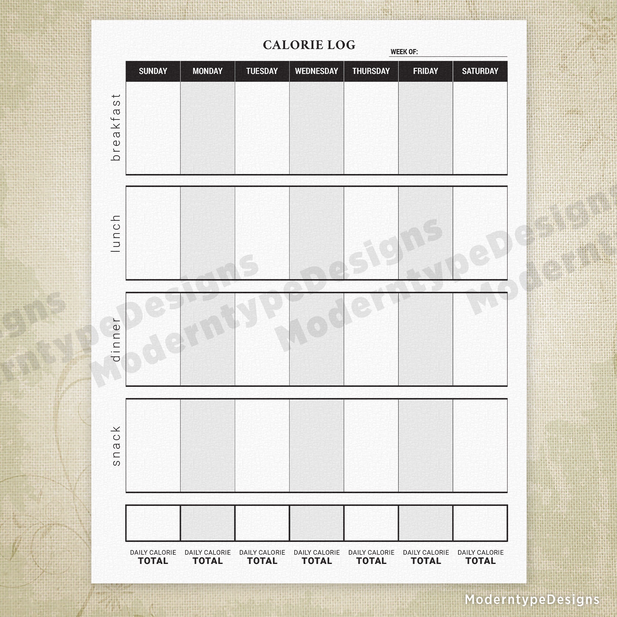 Calorie Log Printable Form, Fitness Tracker, Daily Calorie Counter ...