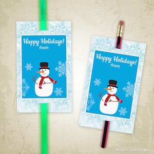 Urlaub Bleistift Einsatz druckbar, Schneemann Gastgeschenk, Knicklichter Stick Tag Geschenk, personalisierte Kita digitale Datei, Instant Download, hti004