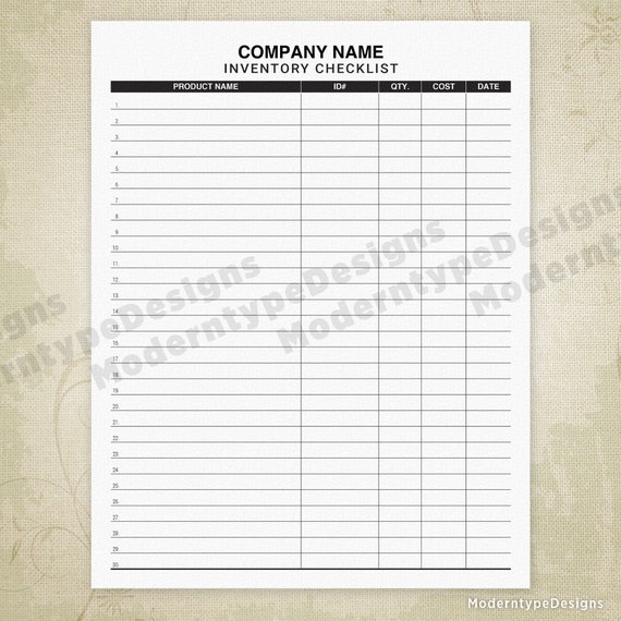 custom inventory checklist tracker printable form easy list out of stock planner custom editable titles digital file icl001 form checklist