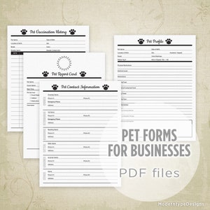 Kit imprimible de formularios para mascotas para empresas, documentos para mascotas, registro de vacunación, boleta de calificaciones de mascotas, cuidado de perros, archivo digital, descarga instantánea, pkt001