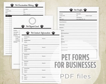 Pet Forms Printable Kit for Businesses, Pet Documents, Vaccination Log, Pet Report Card, Dog Care, Digital File, Instant Download, pkt001