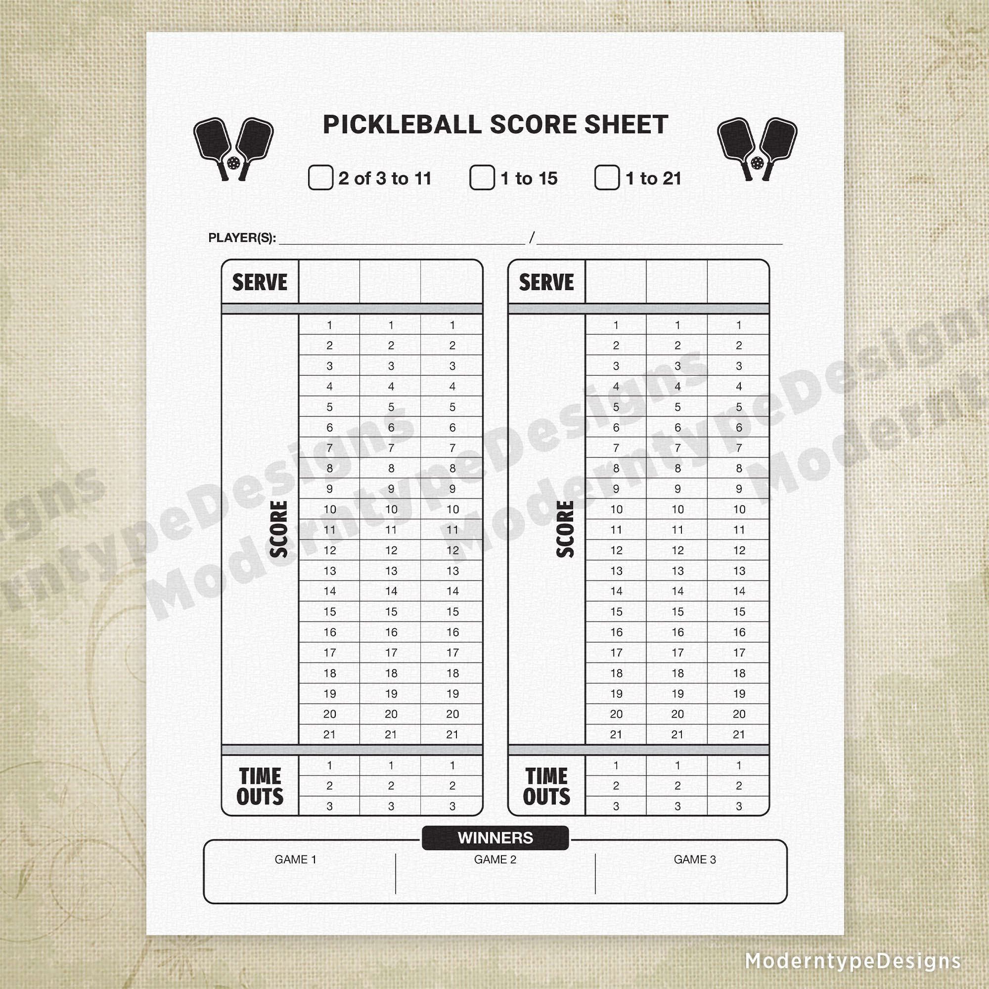 Pickleball Score Sheet Printable Form PDF Pickle Ball Court - Etsy Portugal