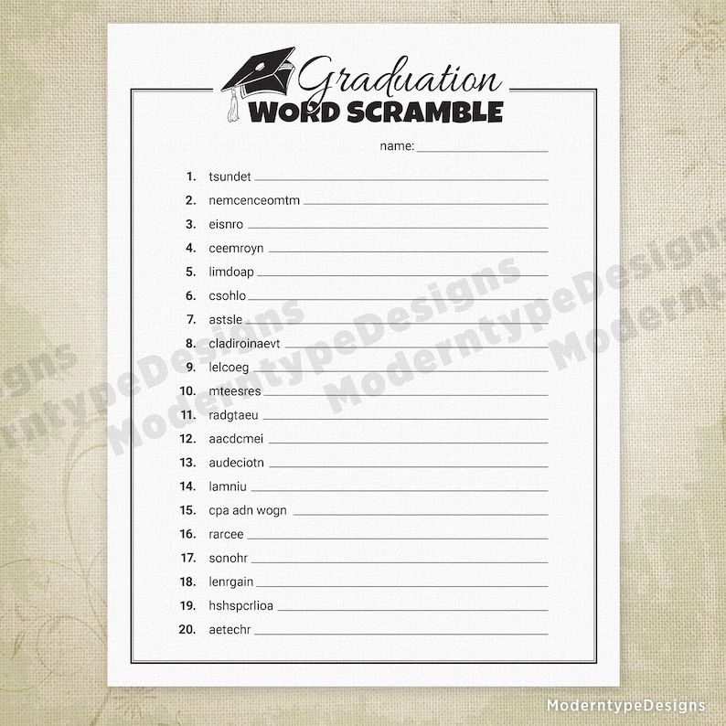 graduation word scramble printable game fun pdf contest etsy