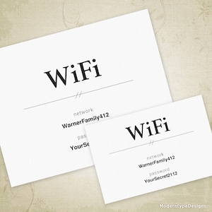 Wi-Fi-Netz bearbeitbare Schilder druckbar, verschiedene Größen einfügen, Gastpasswort, Home Renter, benutzerdefinierte Vorlage, digitale Datei, sofortiger Download