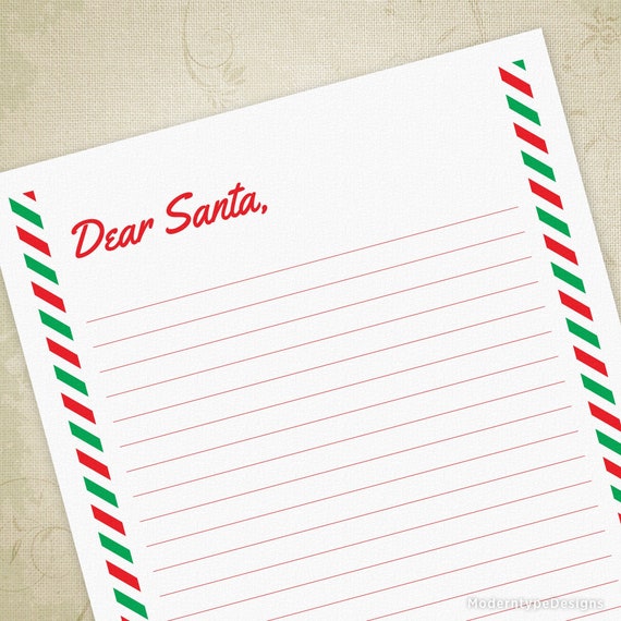 Dear Santa Letter Printable Note to Saint Nick Christmas Eve