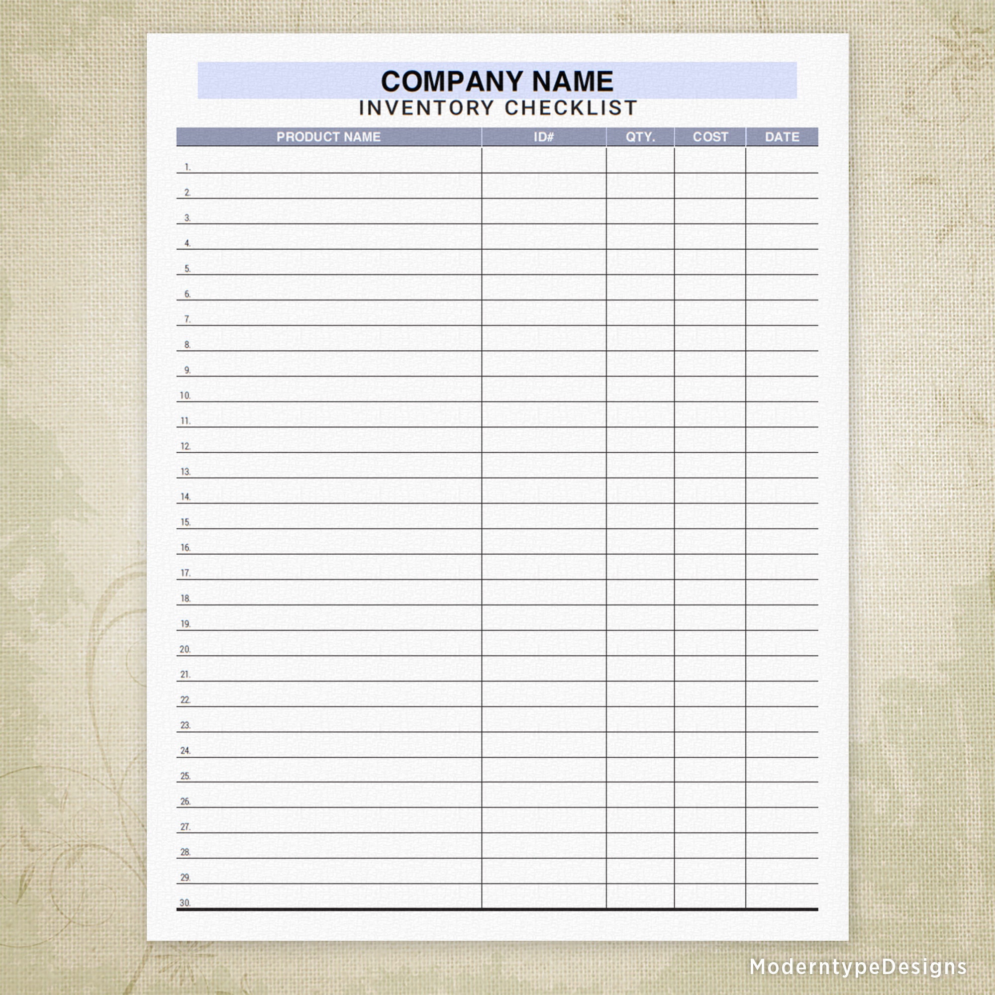 Custom Inventory Checklist Tracker Printable Form, Easy List, Out of ...