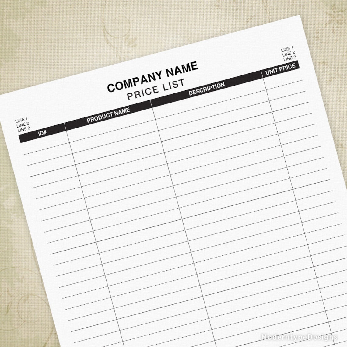 Price List Printable Form with Editable Inventory List | Etsy