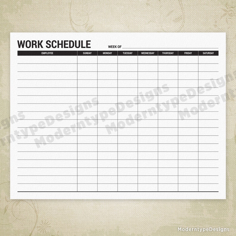 Employee Work Schedule Printable Form, Simple Landscape Staff Hours ...