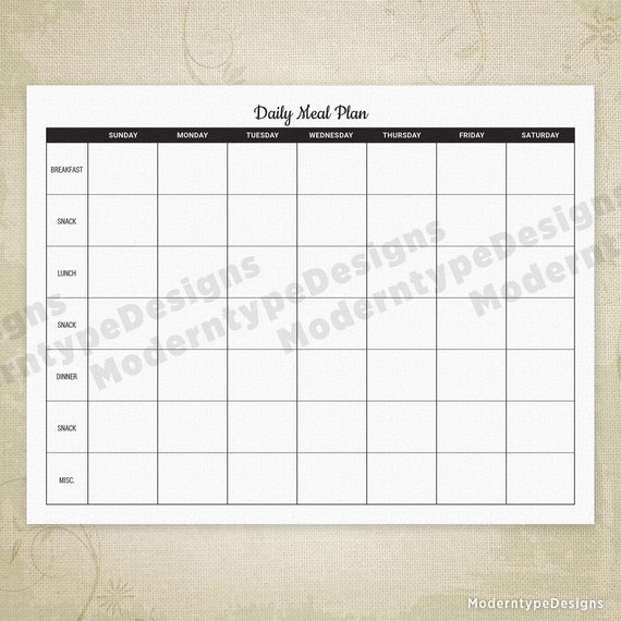 daily meal planner printable digital download weekly food tracker days of the week food planner food tracker form diet planner dmp001 daily meal planner