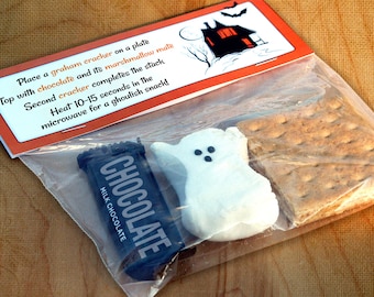 Etiqueta imprimible para bolsa de S&#39;mores de Feliz Halloween, descarga digital, golosina de fantasma para fiesta, adorno, nombre del niño editable, hws991