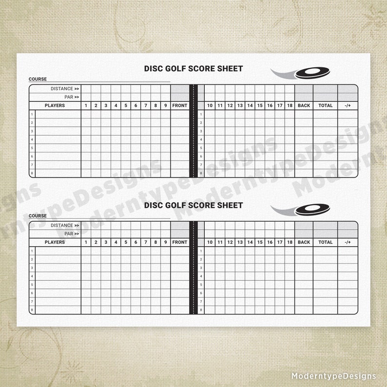Disc Golf Score Sheet Printable, Flying Frolf, Back Nine, Front