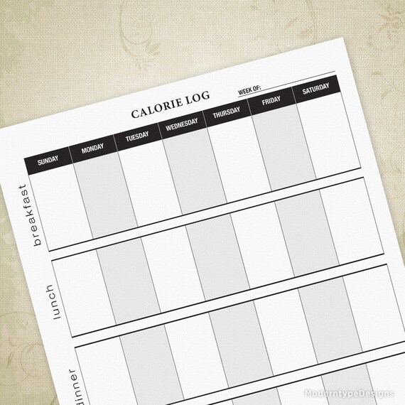 calorie log printable form fitness tracker daily calorie etsy