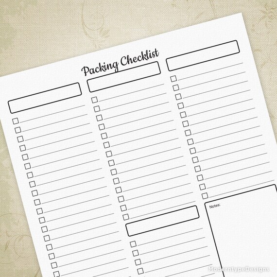 Packing Checklist Planner Printable, Travel Checklist, Item List, Simple Vacation, Travel Tracker, Digital File, Instant Download, pcp001