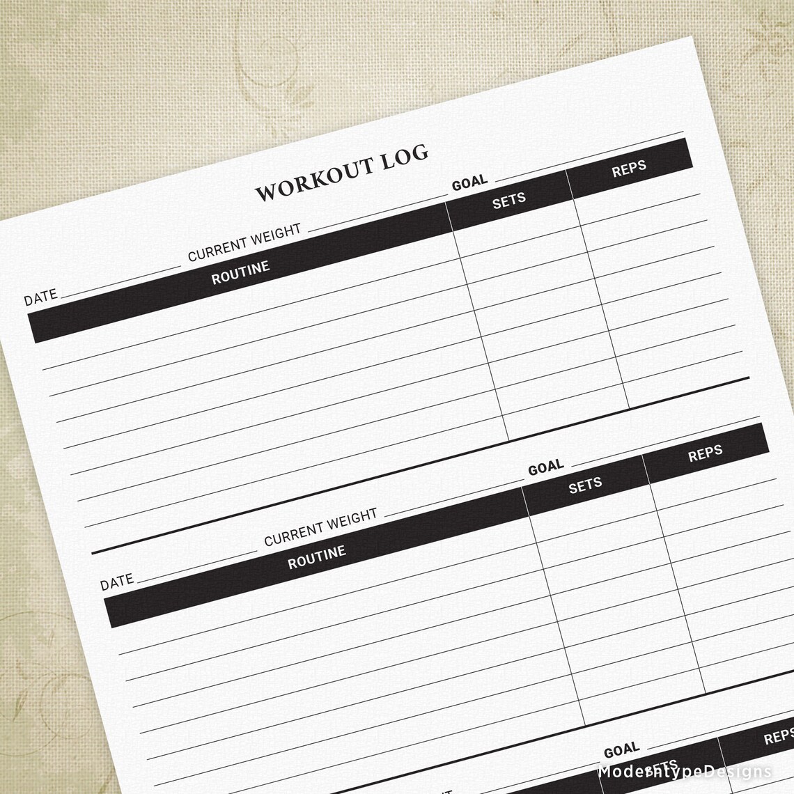 Workout Log Printable Form Exercise Planner Fitness Tracker - Etsy