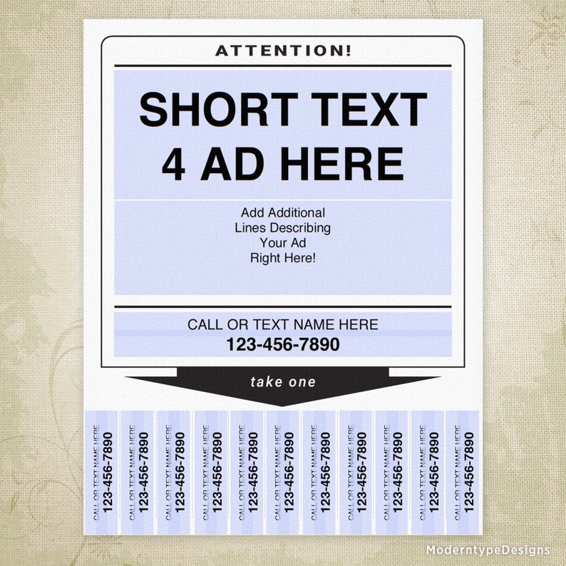 Digital File Instant Download For Rent or Sale Ad Printable Flyer Sign with Tear Off Tabs tof001 Editable Fields Wanted Poster