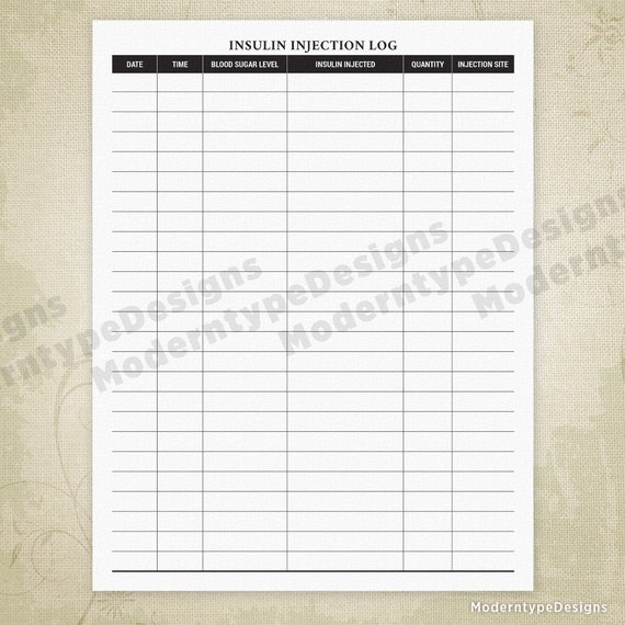 Printable Insulin Injection Site Chart