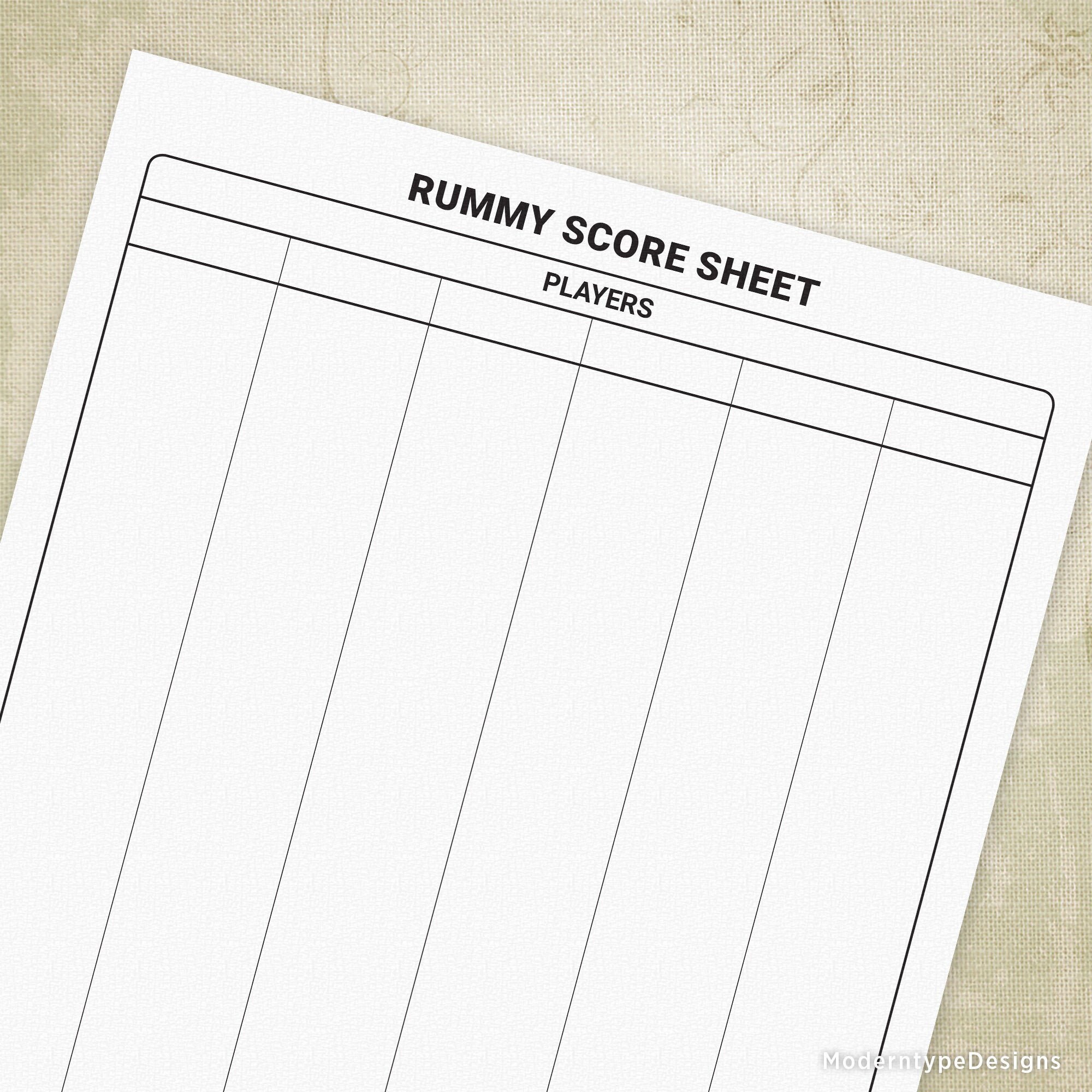 Rummy Game Score Sheets Printable Digital Download Chart Gam006