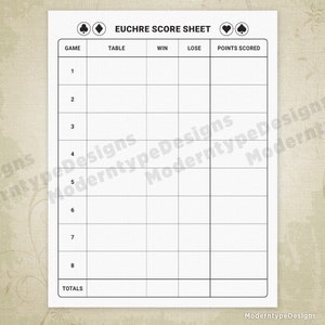 Euchre Game Score Sheets, Printable, Digital Download Chart, Gam008 - Etsy