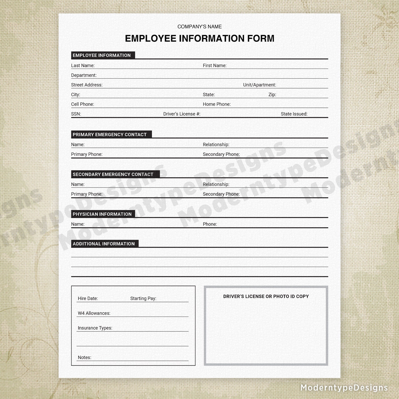 Employee Information Printable Form
