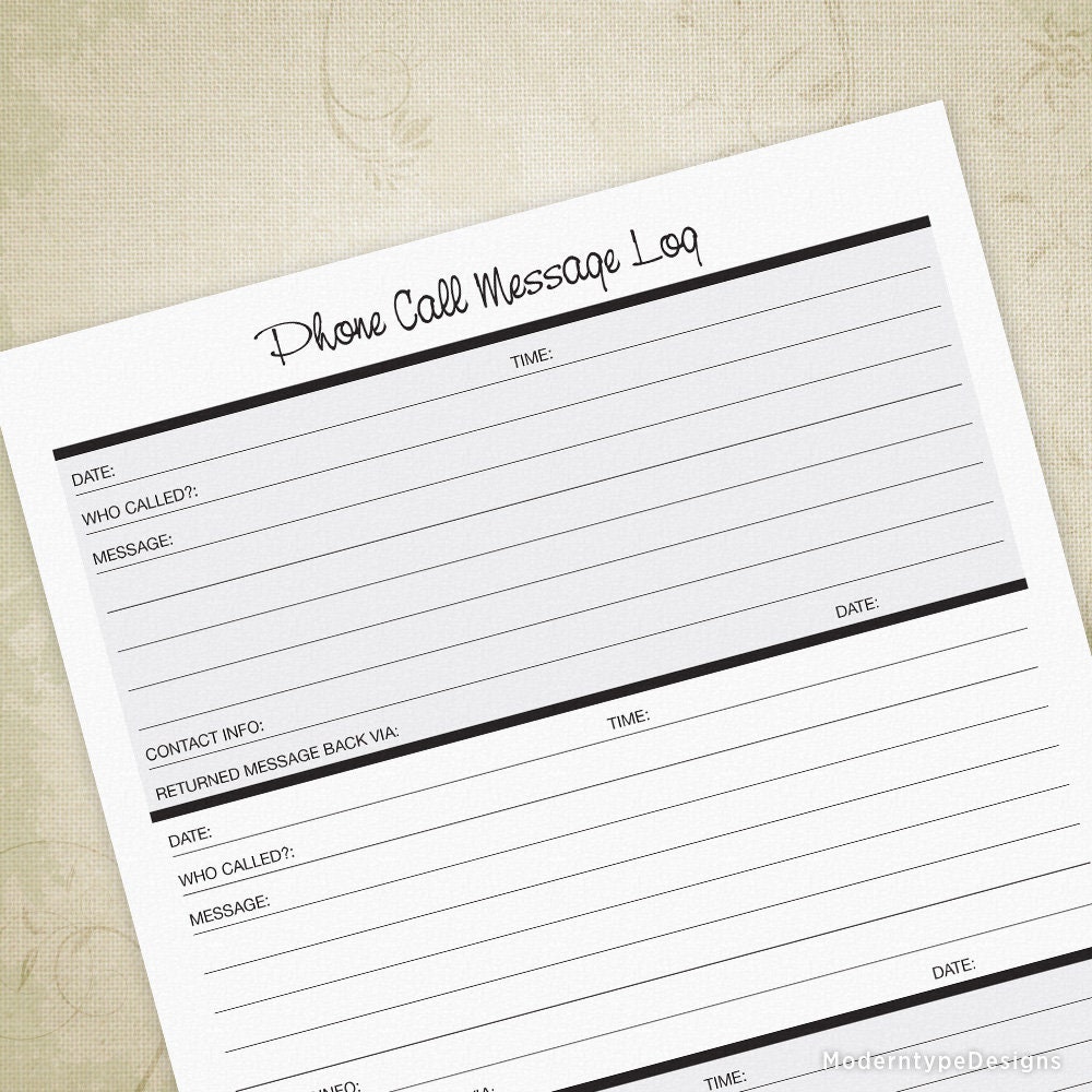 Phone Call Message Log Printable Voicemail Tracker Answering | Etsy