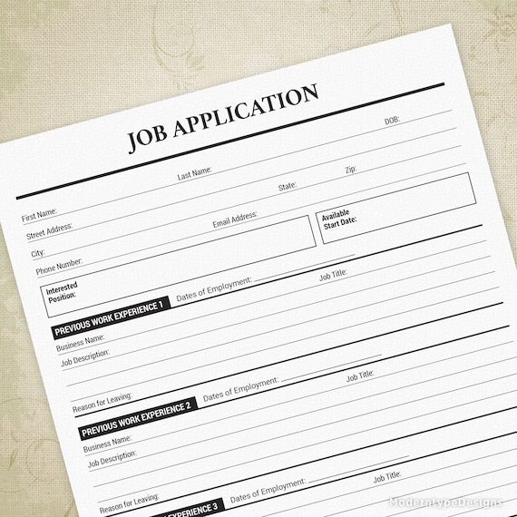 job application printable employment form employer document etsy