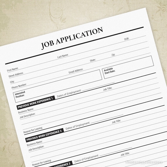 Job Application Printable Employment Form Employer Document | Etsy