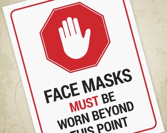 Face Masks Printable Sign, Must Be Worn Beyond This Point, Warehouse Display, Social Distancing, Digital File, Instant Download, emp007